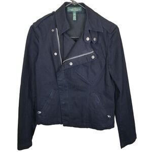 Ralph Lauren Womens Moto Denim Jacket Full Zip Size S Biker Rocker Classic Navy
